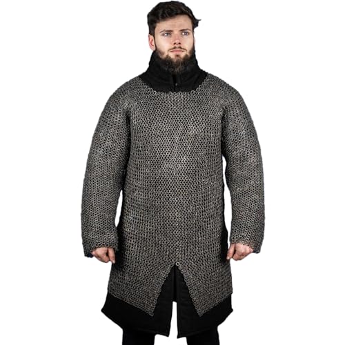 Burgschneider - Kettenhemd Hauberk Flachring Vernietet 9mm Titan (2XL/3XL, Unisex, Weichstahl) Mittelalter, Fantasy - von Burgschneider