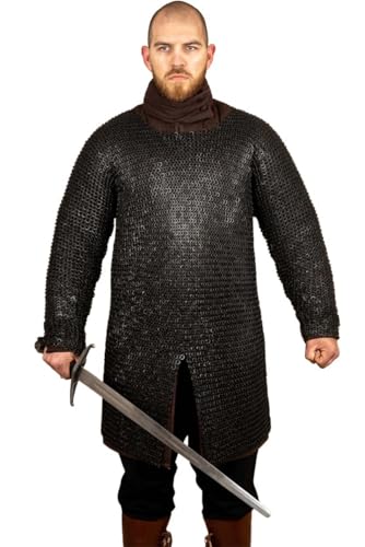 Burgschneider - Kettenhemd Hauberk Flachring Vernietet Brüniert (2XL/3XL, Unisex, Weichstahl) Historisch - Historic Chainmail von Burgschneider