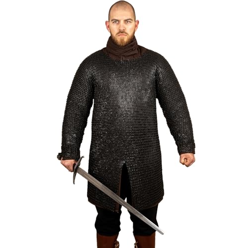 Burgschneider - Kettenhemd Hauberk Flachring Vernietet Brüniert (2XL/3XL, Unisex, Weichstahl) Historisch - Historic Chainmail von Burgschneider