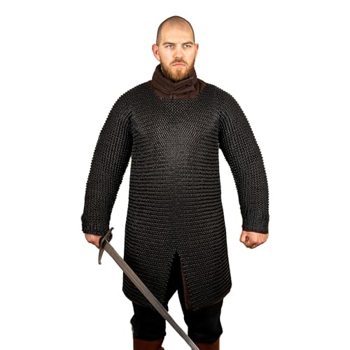 Burgschneider - Kettenhemd Hauberk Rundring 10mm Brüniert (L/XL, Unisex, Weichstahl) Historisch - Historic Chainmail von Burgschneider