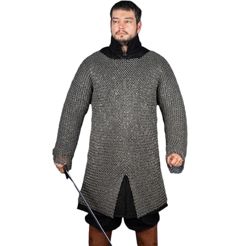 Burgschneider - Kettenhemd Hauberk Rundring Vernietet 10mm Geölt (2XL/3XL, Unisex, Weichstahl) Historisch - Historic Chainmail von Burgschneider