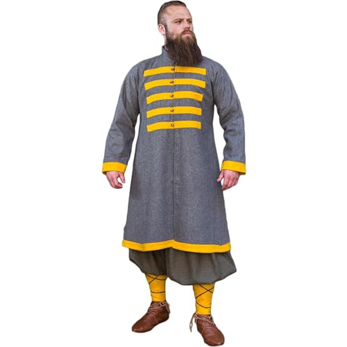 Burgschneider - Rus Mantel Bartosz Dunkelgrau/Gelb (XXL, Unisex, Wolle) Historisch - Early Medieval, Rus von Burgschneider