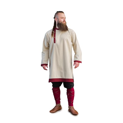 Burgschneider - Rus Tunika Tobiasz Natur/Bordeaux (XXL, Unisex, York Cotton (100% Cotton)) Historisch - Early Medieval, Rus von Burgschneider