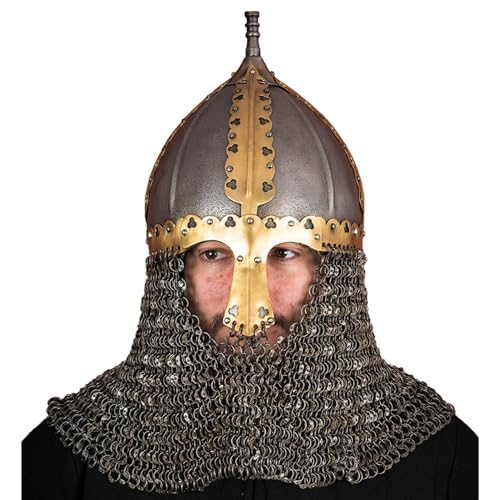 Burgschneider - Rushelm mit Vernieteter Kettenbrünne 1,6mm Antik (Standard, Unisex, Weichstahl) Historisch - Historic Plate Armour von Burgschneider