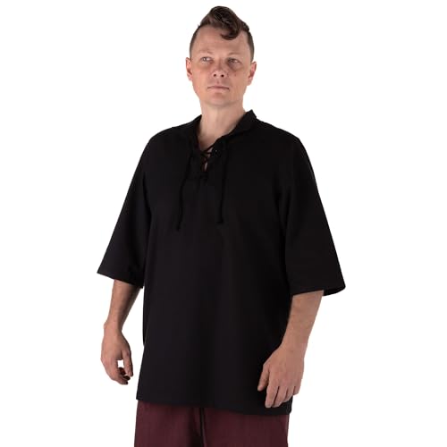 Burgschneider - Summer Lace-Up Shirt Aton Black (M, Unisex, Baumwolle) LARP - Larp Costume von Burgschneider