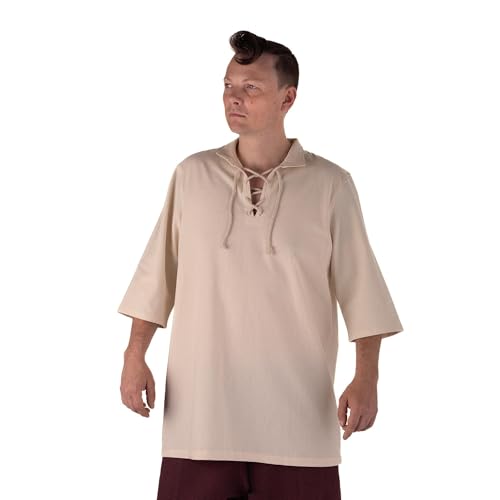 Burgschneider - Summer Lace-Up Shirt Aton Natural (M, Unisex, Baumwolle) LARP - Larp Costume von Burgschneider