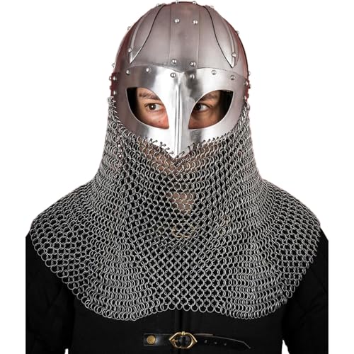 Burgschneider - Wikinger Brillenhelm mit Kettenbrünne 1,6mm Poliert (Standard, Unisex, Weichstahl) Historisch - Historic Plate Armour von Burgschneider