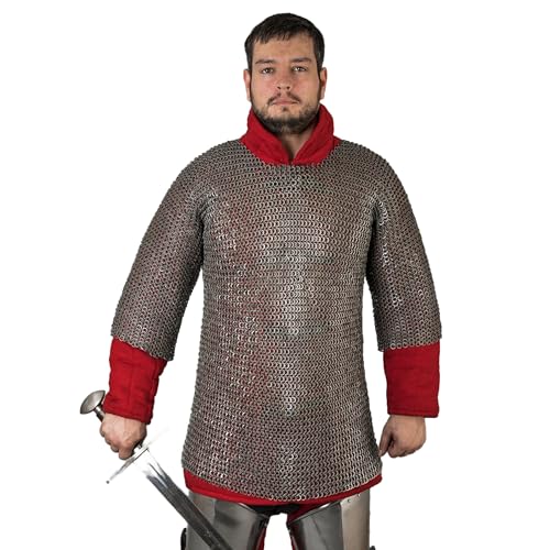 Burgschneider Zeughaus - Kettenhemd Haubergeon Flachring Vernietet 9mm Geölt (2XL/3XL, Unisex, Mild Steel) Historisch - High Medieval von Burgschneider