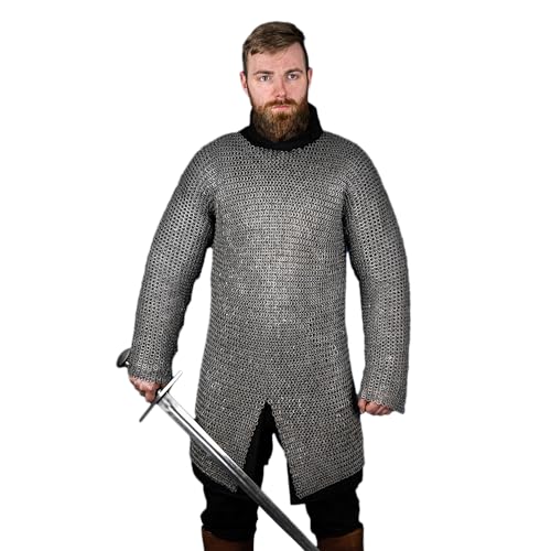 Burgschneider Zeughaus - Kettenhemd Hauberk Flachring Vernietet 9mm Geölt (2XL/3XL, Unisex, Mild Steel) Historisch - High Medieval von Burgschneider