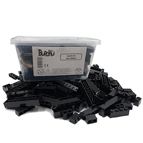 Black Set – Packung mit 165 schwarzen Bausteinen, verschiedene Größen, Spielzeugbricks kompatibel mit allen Marken, große schwarze Teile von Buroku