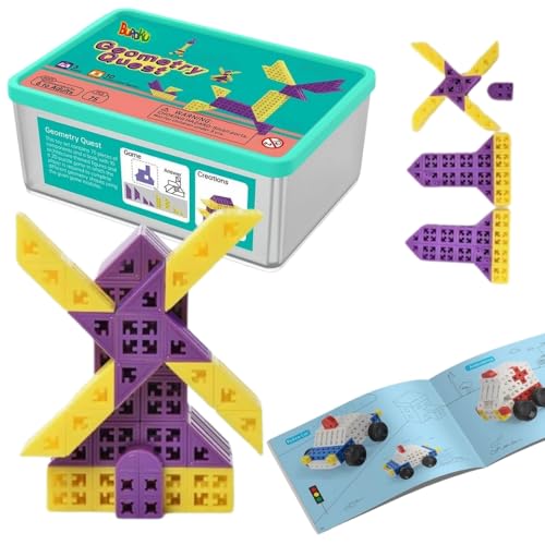 Buroku - Bauklötze-Spiel Geometry Quest | 201 Herausforderungen und 10 Figurendesigns | 75 Teile | Pädagogisches Puzzle | Für Alle Altersgruppen | Kognitive Entwicklung | Puzzle von Buroku