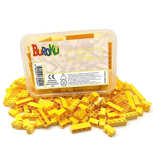 Yellow Set – Packung mit 165 gelben Bausteinen, verschiedene Größen, Spielzeug-Ziegel, kompatibel mit allen Marken, große gelbe Stücke. von Buroku