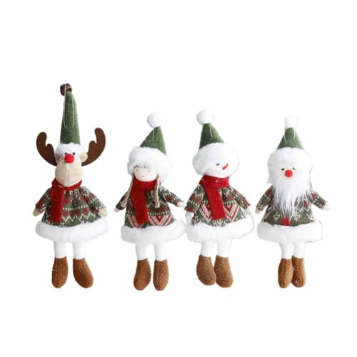 Burulria 4 STK Weihnachtsdekoration Stoffpuppe Kleine Figur Anhänger Plüsch Weihnachtsmann Schneemann Christbaumschmuck von Burulria