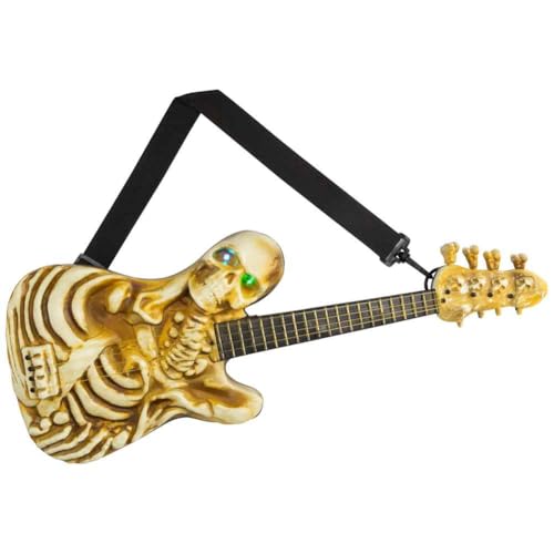 Burulria Beleuchtete Rockende Skelettgitarre mit Sound, Halloween-Dekoration, Halloween-Totenkopf, E-Gitarre, Anhänger, Requisiten von Burulria