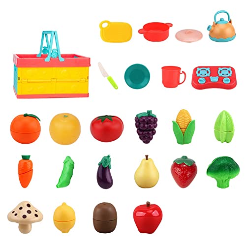 Burulria Obst und GemüSe für Kinder, Schnitt- und Spielspielzeug, Spielhaus, Simulation, KüChenspielzeug, 25-Teiliges Set, Geeignet für Kinder von Burulria