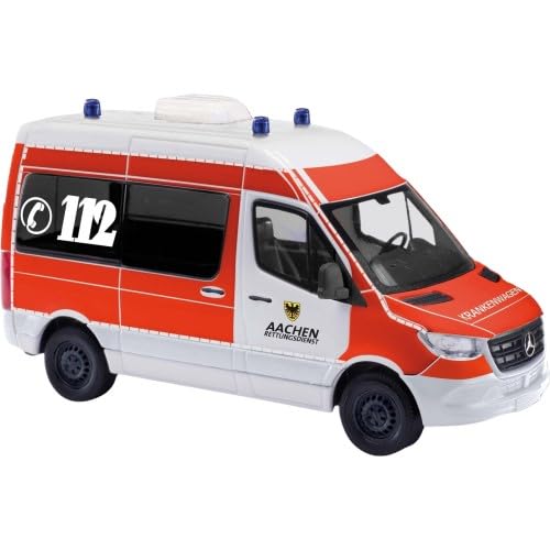 Busch 54060 H0 MB Sprinter kurzer Radstand/Hochdach, Rettungsdienst Aachen, Spielzeugfahrzeug, Kinder, Erwachsene Hobbyisten und Sammler, Unisex von Busch