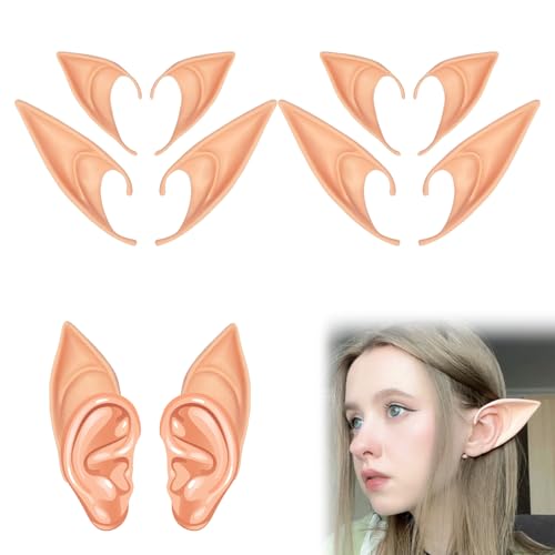 4 Paires Weiche Elfenohren, Fairy Pixie Elf Ohren, Elfenohren, Spitze Koboldohren FüR Halloween, Party Elfen Ohren Cosplay, Karneval Halloween Kostüm Anime Party Cosplay Vampirohren ZubehöR, 2 GrößEn von Butyeak