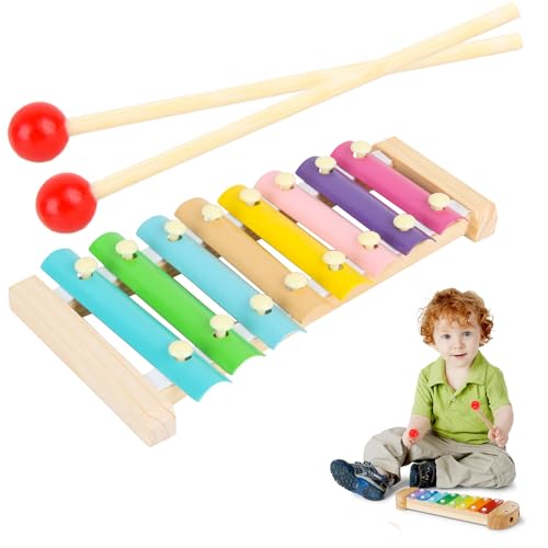 Holz Bunt Xylophon, Bunte Glockenspiel Set, Xylophon Glockenspiel Holz, Kinder Xylophon, Xylophon mit 2 Schlägel, mit 8 Tönen, Musikinstrument für Kinder, Baby Schlaginstrument, für Erwachsene Kinder von Butyeak