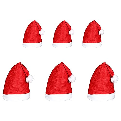 Roter Weihnachtsmütze,Nikolausmütze Plüsch,Nikolausmütze für Erwachsene und Kinder,3 Erwachsene +3 Kinder Weihnachtsmütze,Unisex Rote Weihnachtsmützen,Weihnachtsdekorationen,Kostüm für Xmas Party,6PC von Butyeak