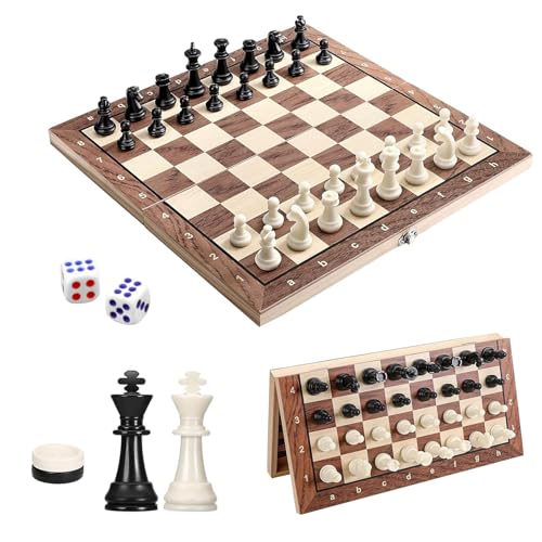 Schachspiel, Schachspiel aus Holz, Schachbrett Magnetisch, 3 In 1 Schachspiel Magnetisch, Einklappbar Reiseschach Spiel für Kinder, Schachspiel Magnetisch Dame Spiel, für Familie Party Reisen(29x29) von Butyeak