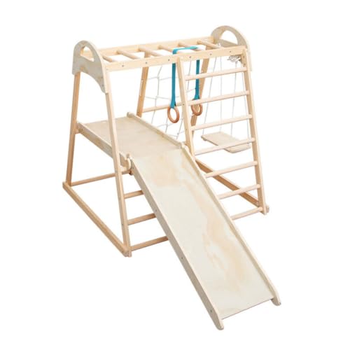 Buxibo 7-in-1 Kleinkind-Spielset Indoor-Spielplatz – Holz-Klettergerüst, Rutsche, Schaukel & mehr – 204x103x113 cm – Multifunktionales Spiel-Gym von Buxibo