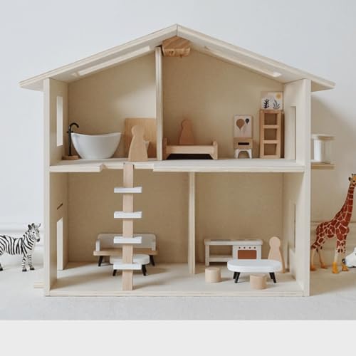 Buxibo Houten Poppenhuis - Kinderhuis voor Poppen met Meubels - Speelhuisje van Hout - Barbiehuis von Buxibo