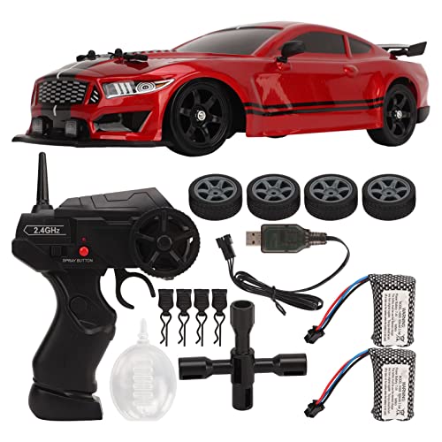 BuyWeek Ferngesteuertes Auto, 2,4 GHz RC Drift Auto mit LED Leuchten, Allradantrieb Hochgeschwindigkeits Ferngesteuerte Renn Auto für Kinder und Erwachsene (Doppelbatterien) von BuyWeek