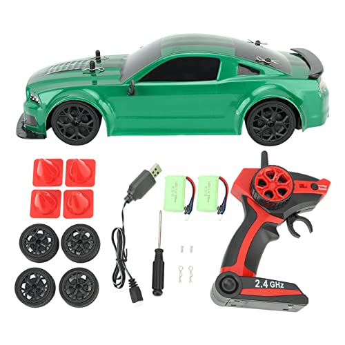 BuyWeek Ferngesteuertes Driftauto, 1:14 2,4 GHz RC Driftauto, Allradantrieb RC Rennautospielzeug mit Scheinwerfer und 2 Satz Reifen für Kinder Erwachsene, Grün (Doppelte Batterie) von BuyWeek