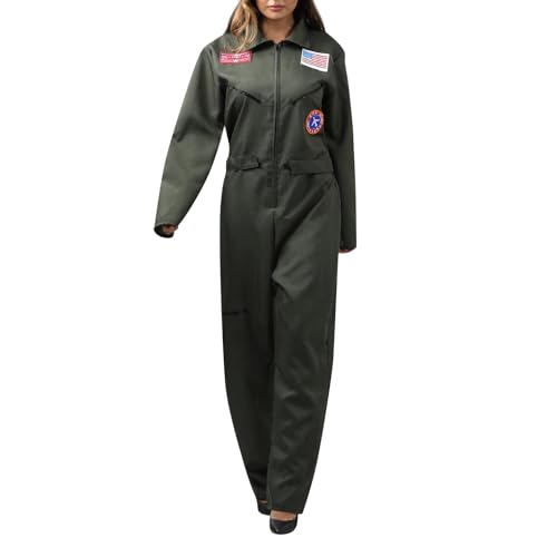 Buyaole Herren Damen Astronaut Kostüm|Silber Erwachsene Space Weltall Kostüm|Karneval Kostüme Jumpsuit |Raumfahrer Overall Karneval Fasching|Halloween Kostüm|Weltraum Kostüm (Dunkelgrün-Damen-6, M) von Buyaole