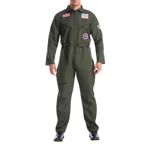 Buyaole Herren Damen Astronaut Kostüm|Silber Erwachsene Space Weltall Kostüm|Karneval Kostüme Jumpsuit |Raumfahrer Overall Karneval Fasching|Halloween Kostüm|Weltraum Kostüm (Dunkelgrün-Herren-7, XL) von Buyaole