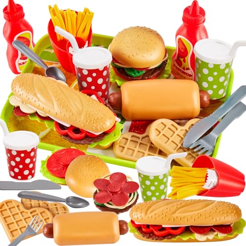 BUYGER Kinderküche Spielküche Zubehör für Kinder, Hamburger Fast Food Lebensmittel Grill Zubehör Spielzeug, Matschküche Kinder Outdoor, Rollenspiele Geschenk von BUYGER