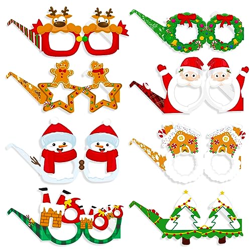 Buziba 8 x Weihnachtsbrillen, Party-Brillen, Rahmen, Weihnachtsdekoration, Papierkostüm-Brille, Foto-Requisiten für Weihnachtsfeiern, Urlaubsgeschenke von Buziba