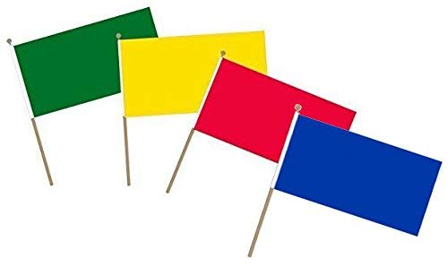 4 x kleine Handflaggen – einfarbig rot, gelb, grün, blau – School Sports DayTeam Hand Waving Flags – Ready STEADY-GO & STOP FLAGS – 30 cm von Buzz