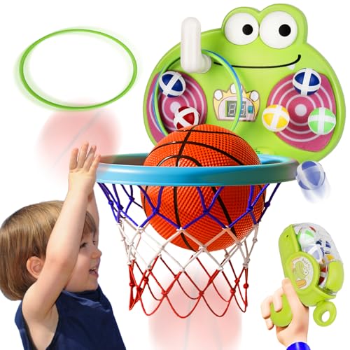 BuzzoXerex Basketballkorb Kinder, 5 In 1 Mini Hoop Kinder mit LED Zähler, Multifunktional Mini Basketballkorb Kann Reifen Schießen, Reifen und Stickball Darts Spielen für Kinder ab 3+ Jahren (Grün) von BuzzoXerex