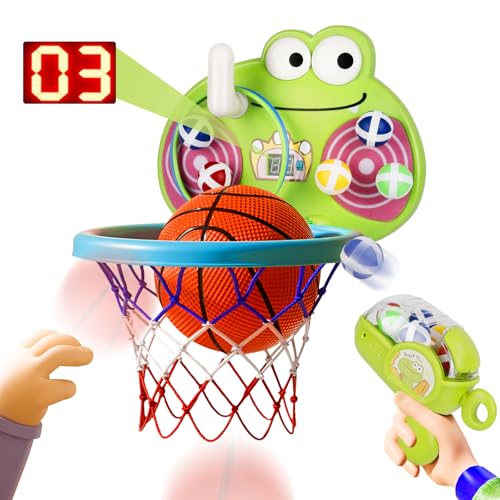 BuzzoXerex Basketballkorb Indoor, Mini Hoop Kinder mit LED Zähler, Multifunktional Mini Basketballkorb Kann Reifen Schießen, Reifen und Stickball Darts Spielen für Kinder ab 3+ Jahren (Grün, 5 in 1) von BuzzoXerex