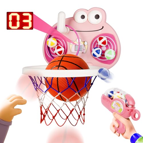 BuzzoXerex Basketballkorb Indoor, Mini Hoop Kinder mit LED Zähler, Multifunktional Mini Basketballkorb Kann Reifen Schießen, Reifen und Stickball Darts Spielen für Kinder ab 3+ Jahren (Rosa, 5 in 1) von BuzzoXerex