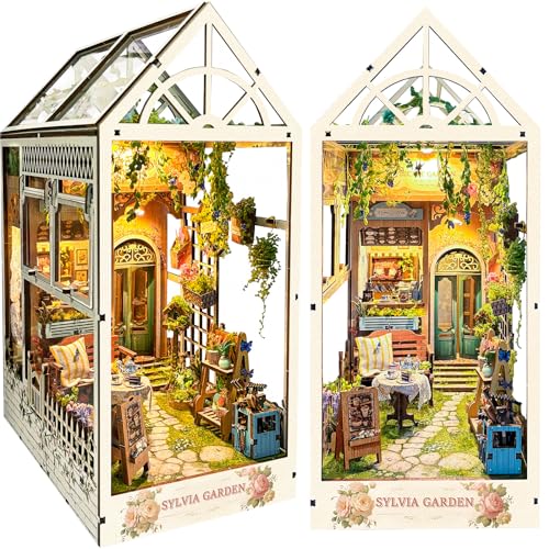 BuzzoXerex Book Nook Kit, DIY Book Nook Miniature House, Puppenhäuser Miniatur Haus Kit mit Staubschutzhülle, 3D Puzzles Holz Miniaturhaus Bücherregal Deko für ab 14 Jahren (Gärten) von BuzzoXerex