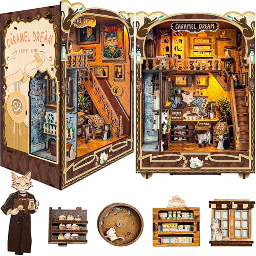 BuzzoXerex DIY Miniature House, DIY Book Nook Kit mit Staubschutzhaube, Miniatur Haus mit LED-Leuchten, 3D Puzzles Holz für Bücherregal Deko und Kreativen Geschenken (Klassisch) von BuzzoXerex