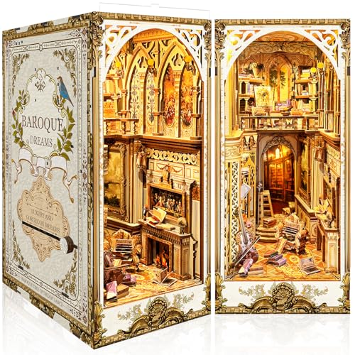 BuzzoXerex DIY Miniature House, DIY Book Nook Kit mit Staubschutzhaube, Miniatur Haus mit LED-Leuchten, 3D Puzzles Holz für Bücherregal Deko und Kreativen Geschenken (Palast Buchhandlung) von BuzzoXerex