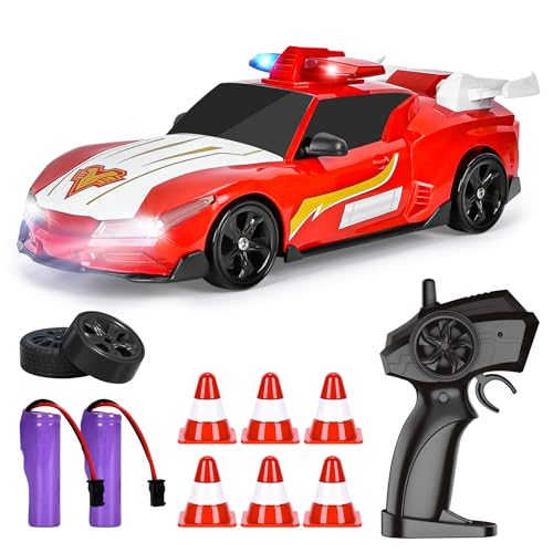 BuzzoXerex Drift Auto Ferngesteuert, Mini Drift Car, 1:24 4WD Mini RC Auto mit LED-Leuchten,18 km/h, Ferngesteuertes Polizeiauto für Erwachsene und Kinder ab 6 Jahre älter (Rot) von BuzzoXerex