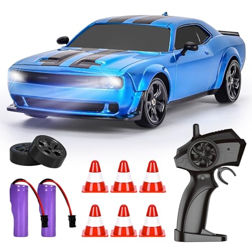 BuzzoXerex Drift Auto Ferngesteuert, Mini Drift Car, 1:24 4WD Mini RC Auto mit LED-Leuchten,18 km/h, RC Ferngesteuertes Spielzeugauto für Erwachsene und Kinder ab 6 Jahre älter (Blau) von BuzzoXerex