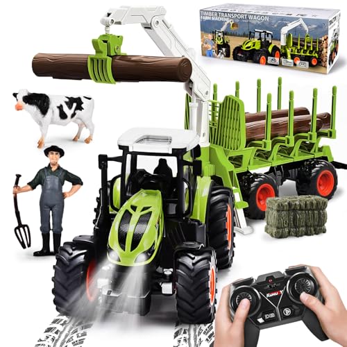 BuzzoXerex Ferngesteuerter Traktor Ferngesteuert, 1:16 RC Traktor mit Anhänger und Licht, 2.4 GHz Traktor Spielzeug mit Baumstämme, Kuh und Heuballen, Geschenk für Kinder ab 3 4 5 6 Jahre BuzzoXerex Ferngesteuerter Traktor Ferngesteuert, 1:16 RC Traktor mit Anhänger und Licht, 2.4 GHz Traktor Spielzeug mit Baumstämme, Kuh und Heuballen, Geschenk für Kinder ab 3 4 5 6 Jahre von BuzzoXerex