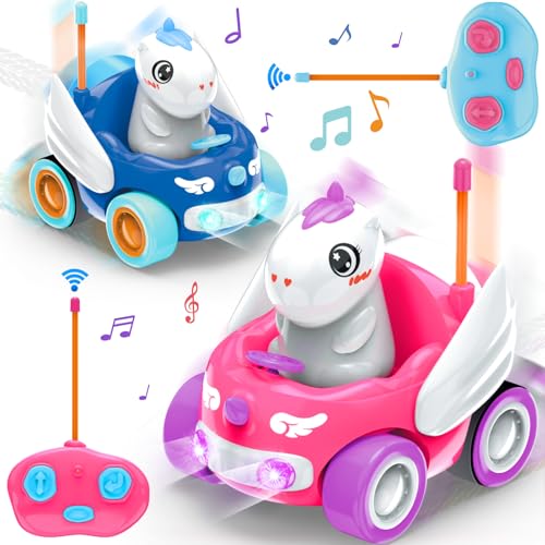 BuzzoXerex Ferngesteuertes Auto, Einhorn RC Auto Kinder, 2.4GHz Ferngesteuertes Auto für Kinder mit LED Lichter und Musik, Einhorn Auto Spielzeug Geschenke für ab 2 3 4 6 Jahre Kinder von BuzzoXerex