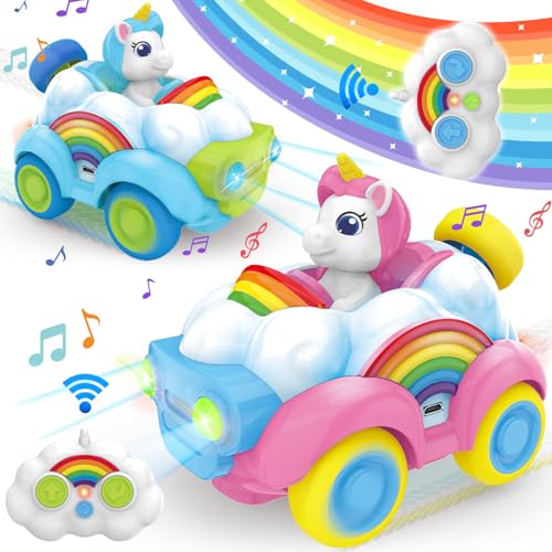 BuzzoXerex Ferngesteuertes Auto Kinder, Einhorn Auto Spielzeug, Einhorn RC Auto für Kinder, 2.4GHz RC Auto mit Musik, Bunte LED Lichter und Wiederaufladbare Batterie, Einhorn Geschenk für Kinder von BuzzoXerex