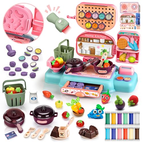 BuzzoXerex Knete Zubehör Kinder, Knete Dough Set Kasse Kinder Spielzeug, Küchen Spielkasse mit 12 Modelliermasse, Scanner, Einkaufswagen, Spielgeld, Geschenk für Rollenspiel Mädchen Junge 3+ von BuzzoXerex