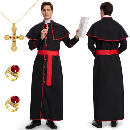 BuzzoXerex Kostüm Kardinal Herren, Priester Kostüm Priester Robe Schwarze für Erwachsene, Pfarrer Kostüm für Karneval, Fasching & Halloween (L) von BuzzoXerex