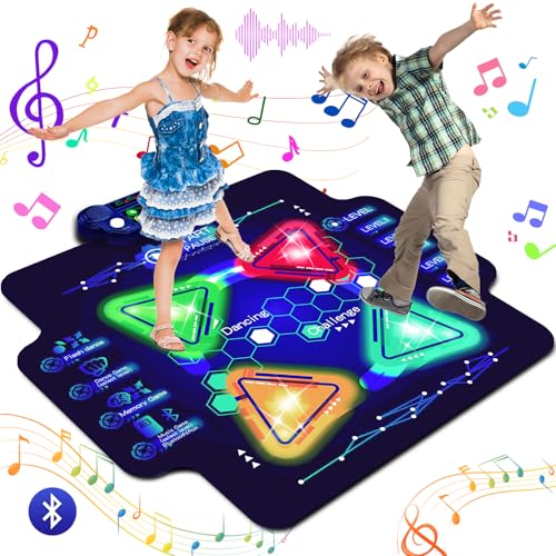 BuzzoXerex Tanzmatte Kinder, Großformat Musikmatte Kinder, Tanzmatte für Kinder mit Drahtloser Bluetooth, Led-Leuchten, 4 Leuchtenden Pfeilen, 5 Modi, Geschenke für Kinder ab 3 Jahre（101.5x89.5cm） von BuzzoXerex