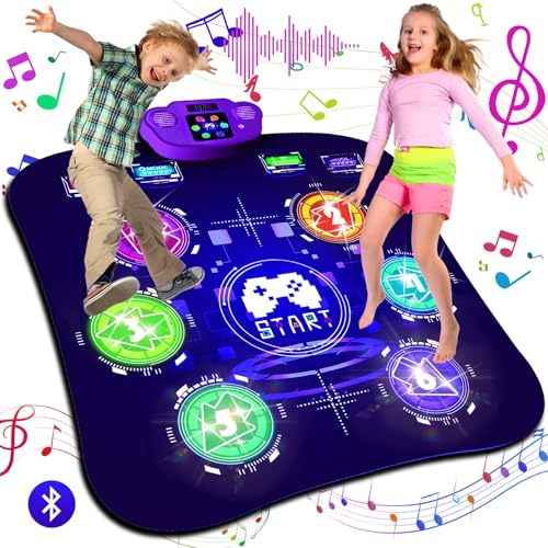 BuzzoXerex Tanzmatte Kinder, Musikmatte Spielzeug mit Bluetooth, 6 LED Leuchten, 5 Modi, Tanzmatte für Mädchen ab 4 6 8 10 12 Jahre Mädchen, Tanzmatte Mädchen Kinder Geschenke Geburtstag von BuzzoXerex