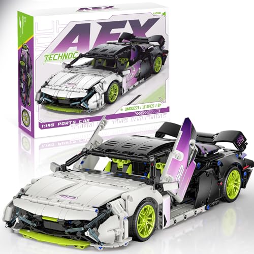 BuzzoXerex Klemmbausteine Auto Kit, 1110 PCS Supersportwagen Bausteine Set, 1:14 Modellauto Technik Bausatz, Sammelgeschenke für 14+ Kinder und Erwachsene (Farbverlauf Weiß) von BuzzoXerex