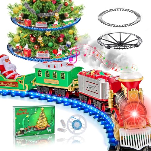 BuzzoXerex Zug Weihnachtsbaum, Eisenbahn Weihnachtsbaum Elektrisch, Weihnachtszug für Den Tannenbaum mit Blauer LED-Lichterkette, Eisenbahn Kinder Elektrisch Christmas Tree Train mit Spray und Sound von BuzzoXerex